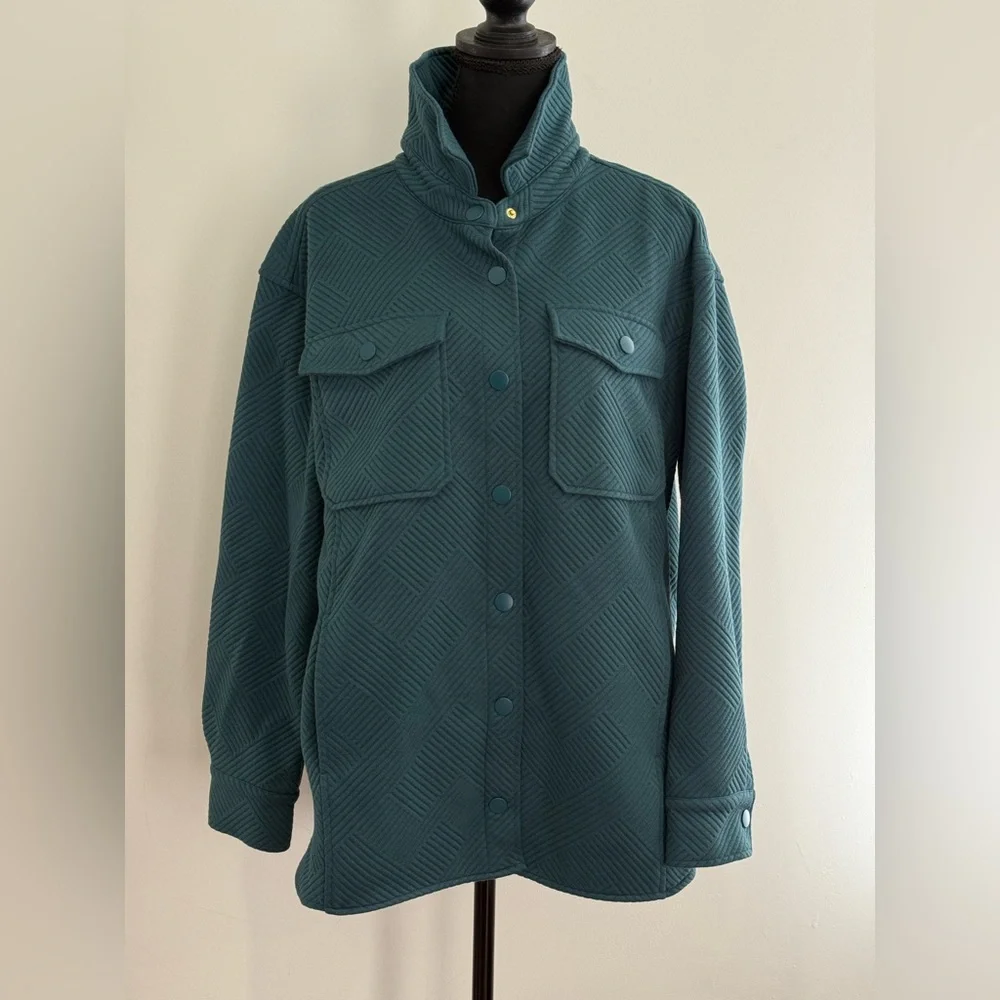 Christopher&Banks M Teal Snap Down Quilted Jacket w Pockets 852